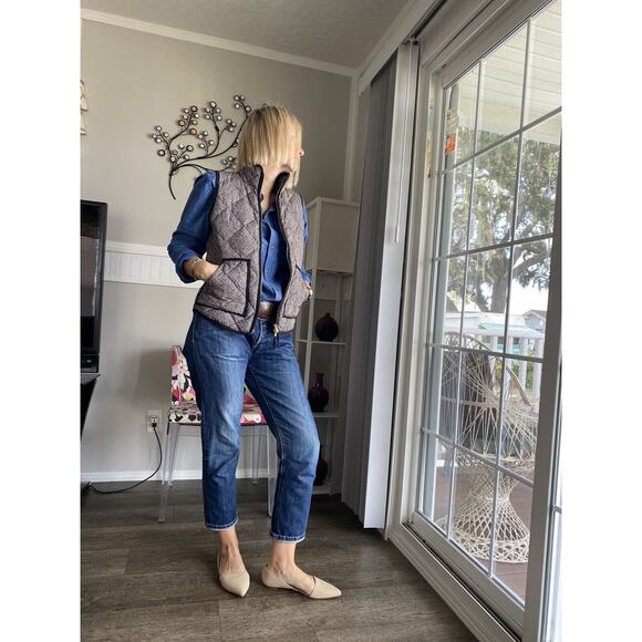J. Crew Factory Black Herringbone Printed Quilted Down Puffer Vest jacket XS - Picture 1 of 9